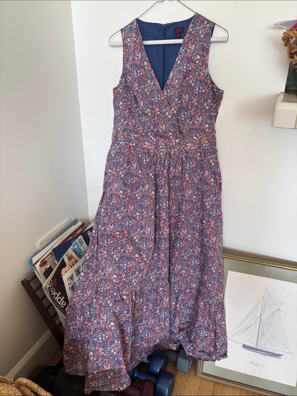 J. Crew Floral V-Neck Maxi Dress in Blue and Pink